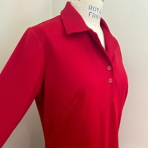 VTG 1970s Berry Red Dress Polyester Wide Collar Shift Sz L or XL